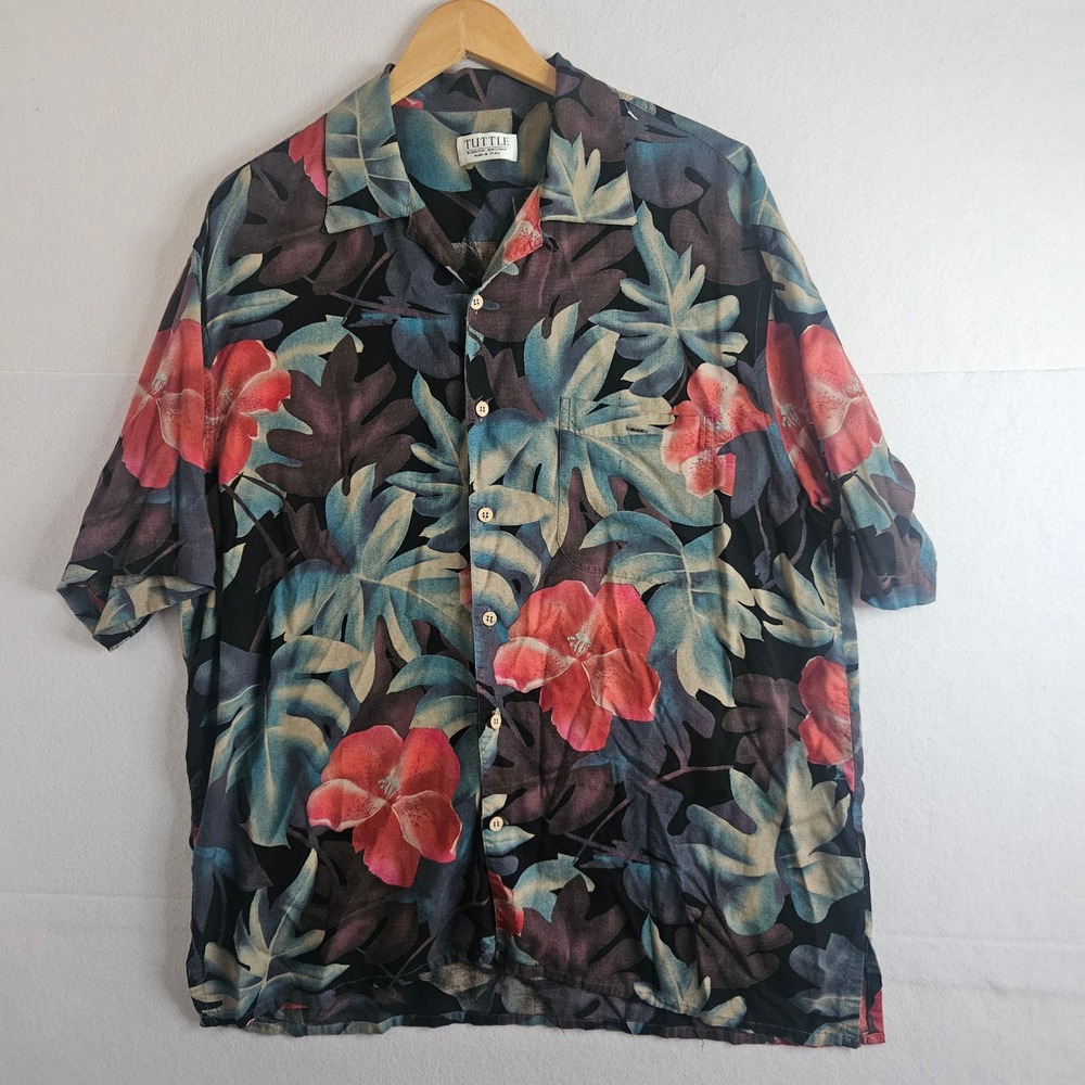Tuttle Italy Mens Tropical Floral Camp Shirt Short Sleeve Button Down XL